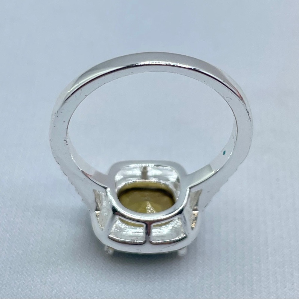 London Blue Swarovski Crystal Cushion Cut Halo Ring Silver Teal Statement Sz 8 - Picture 4 of 8